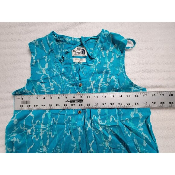 The North Face Womens Sleeveless Blue Printed Button-Front Popover Top Small - Picture 6 of 7